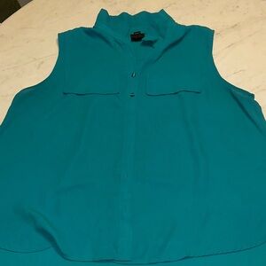 Worthington Teal Sleeveless Button-Front Blouse size PXL